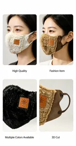 Mascarilla facial de felpa cálida y antiviento para ciclismo en invierno diseño 3D.