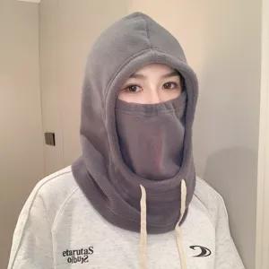 Cagoule en polaire grise chaude avec cordon pour le cyclisme et protection vent