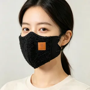 Mascarilla facial de invierno de felpa negra 3D antiviento termica calida para ciclismo
