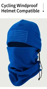 Winter fleece cycling face mask balaclava windproof thermal neck gaiter blue gear details.