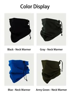Detail view of winter thermal fleece neck gaiter with adjustable drawstring design.