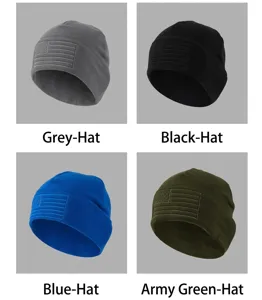 Men's winter fleece beanie hat, thermal outdoor windproof knitted hat with patch detail.