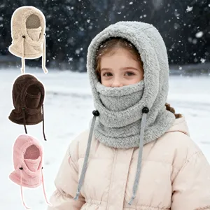 Cappello Balaclava Integrato in Pile Sherpa Invernale Caldo per Bambini E Adulti Scaldacollo Antivento Sci da Ciclismo All'aperto Sciarpa Con Cappuccio in Peluche