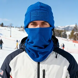 Men winter windproof fleece hat ski face mask outdoor cycling warm headgear with drawstring