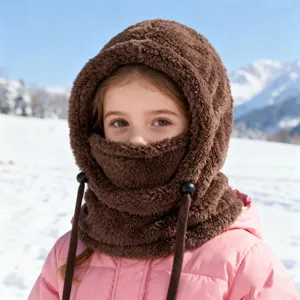 Passamontagna termico in peluche per bambini, perfetto per sci e protezione dal vento invernale.