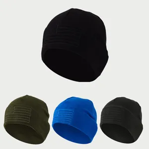 Men winter fleece beanie hat warm outdoor tactical ski cap with US flag embroidery