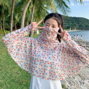 Cagoule châle de protection solaire en soie glacée visage complet anti-UV respirant