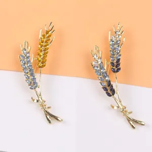 Elegante Tarwe-aar Brosje Voor Vrouwen Verguld Strass Plantenvorm Speld Hoge Kwaliteit Mode Sieraden Accessoire Cadeau