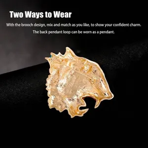 Vintage gold-plated tiger head brooch and pendant dual-use jewelry accessory for women