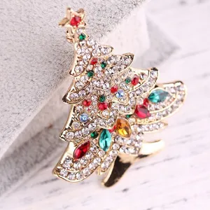 Elegant alloy Christmas tree brooch adorned with colorful rhinestones and brilliant glass crystals