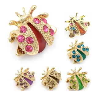 Cute Cartoon Ladybug Beetle Brooch For Women Alloy Rhinestone Colorful Insect Pin Fashion Jewelry Gift For Students Kids