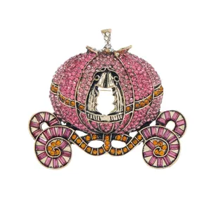 Prachtige vintage pompoenkoets broche volledig bezet met roze strass steentjes voor dames
