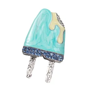 Cute blue enamel ice cream popsicle brooch with blue rhinestones and creative melting drip