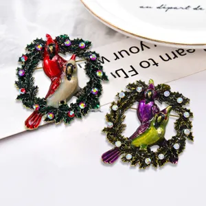 Vintage Legierung Vogel Kranz Brosche Emaille Strass Tier Reversnadel Für Damen Elegante Mode Mantel Schmuck Zubehör