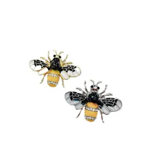 Modische Bienen-Broschen mit Emaille-Flügeln und Strass-Details in Gold und Silber