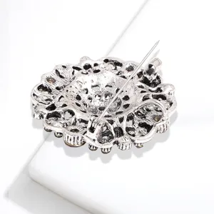 Vintage Baroque style silver brooch accessories with intricate palace pattern back view