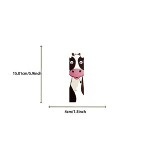 Measurement diagram of a funny cartoon cow paper bookmark, 15.01cm by 4cm