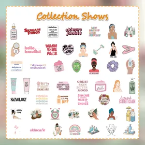 Collection of 50 cute skincare themed stickers for laptop and DIY decoration