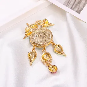 Broche scarabée vintage en émail doré avec glands feuilles pour pulls et manteaux
