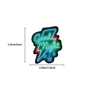 Neon lightning bolt sticker with Good Night text and dimensions measurement shown