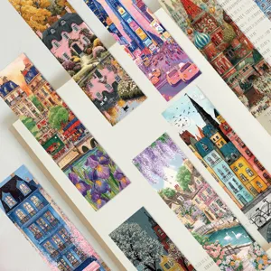 High-detail view of 30 vintage city architecture illustrated paper bookmarks for gift