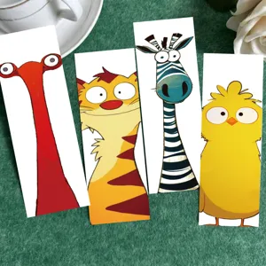Set of funny cartoon animal paper bookmarks with big eyes and vibrant characters for reading
