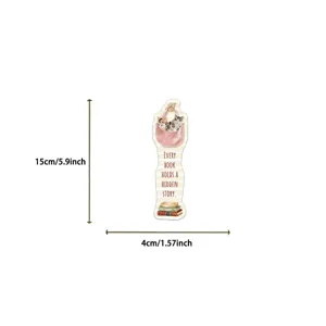 Detailed dimension view of cute cartoon cat bookmark with English quote illustration