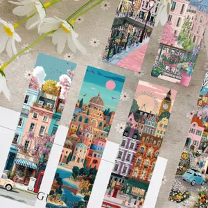 Detailed view of vintage city architecture illustration paper bookmarks for book lovers