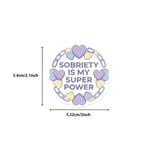 Detailansicht mit den Maßen 5,4 cm x 5,32 cm des Sobriety Is My Super Power Stickers
