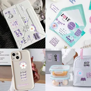 Purple transparent inspirational PET stickers for journal, laptop and DIY phone case decor