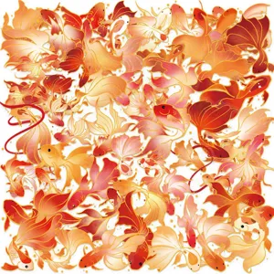 Detailed macro view showing intricate gold-stamped patterns on koi fish stickers. (83 chars)