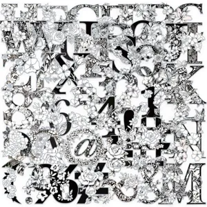 Intricate monochrome floral alphabet and number stickers for DIY scrapbook decoration