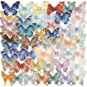 Detailed macro view of vibrant gemstone-style butterfly stickers for DIY decoration