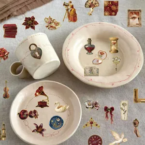 Vintage European court style PET stickers with gold stamping for DIY decoration