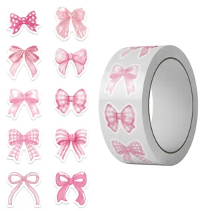 Set of cute pink bow roll stickers for creative scrapbooking and gift decoration.