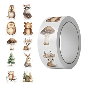 Adesivi a rotolo animali della foresta acquerello per scrapbooking e premi bambini