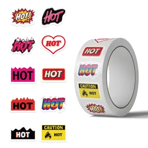 Creative 'HOT' and 'CAUTION' theme cartoon decorative stickers in a large roll set