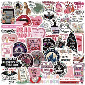 Variety of bookish stickers for journals and laptops with creative waterproof designs