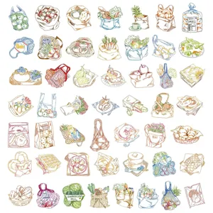 Collezione di 50 adesivi alimentari fatti a mano con illustrazioni line art in PET