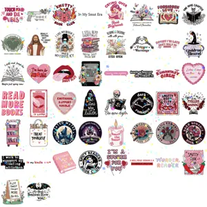 Collection of bookish themed stickers with various English slogans and star holo film