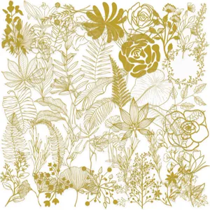 Detail view of 50 minimalist gold foil PET floral stickers for journal DIY decor