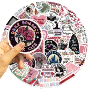 Macro view of Bookish stickers with holographic star film finish and dark romance theme