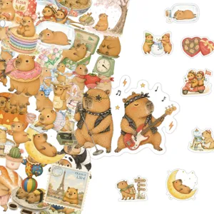 Lot d'Autocollants PET Capybara Mignons Transparents Imperméables DIY Animaux de Dessins Animés Autocollants Décoratifs pour Journal