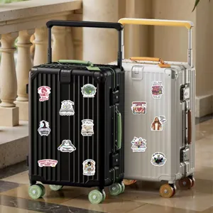 Detailed view of Bookish reading stickers applied on suitcases for DIY decoration