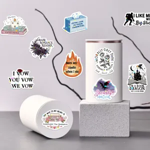 Detail view showing diverse Bookish stickers with waterproof holographic star film finish