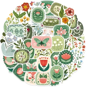 50 Pièces Autocollants Floraux Vintage Esthétique Style Forêt Fleur Oiseau Papillon Étanche PVC Stickers Pour Bouteille d'Eau DIY