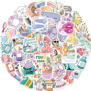 Large collection of colorful cartoon skincare and beauty stickers for DIY journals