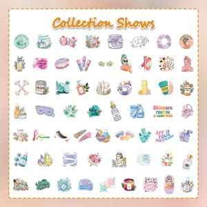 60 pcs aesthetic skincare and makeup stickers for DIY journaling and decoration.