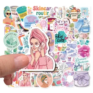 Close-up detail of 60pcs cute cartoon skincare and beauty stickers for DIY decoration