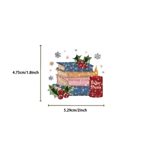 Detailed dimensions of decorative Christmas bookish sticker with holographic star film effect